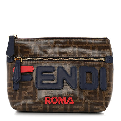 Fendi X FILA Glazed Fabric Vitello Century FF 1974 Mania Pouch Mogano Panna Blueberry 1 of 10
