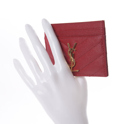 Saint Laurent Grain De Poudre Matelasse Chevron Monogram Credit Card Case Rouge Eros 2 of 7