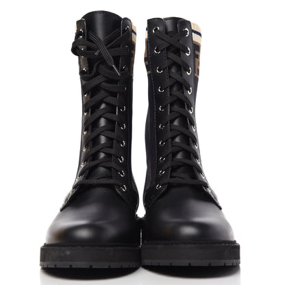 Fendi Calfskin Stretch Fabric Rockoko Biker Boots 40 Tobacco Black Marino 2 of 10