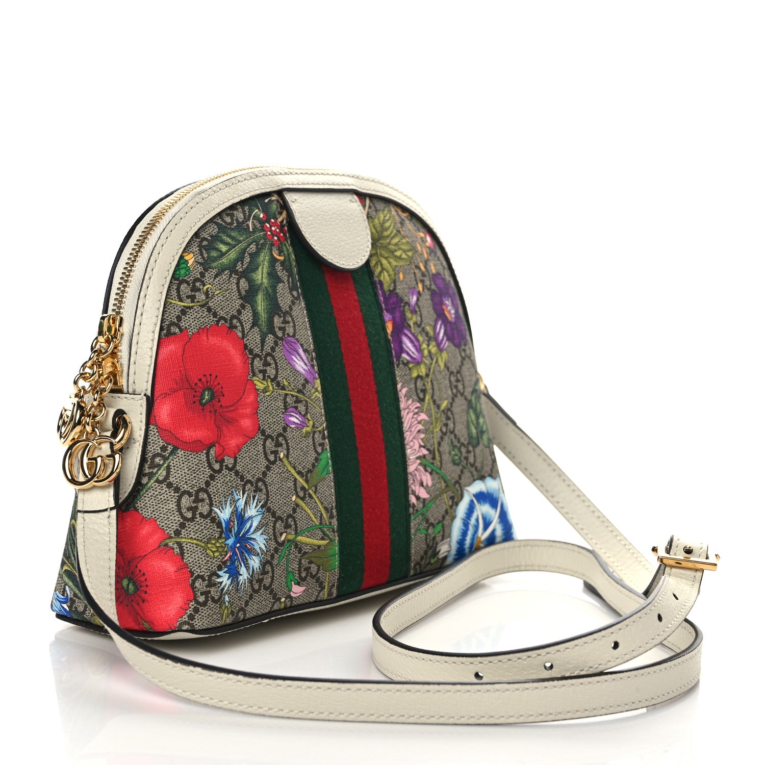 Gucci GG Supreme Monogram Flora Web GG Small Ophidia Dome Shoulder Bag White 3 of 10