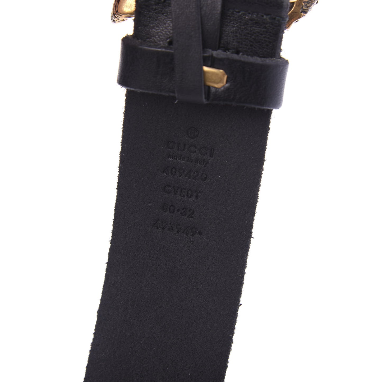 Calfskin Brass Feline Buckle Belt 80 32 Black