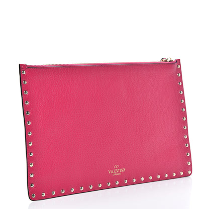 Valentino Garavani Pebbled Calfskin Large Rockstud Zip Pouch Peony 2 of 7