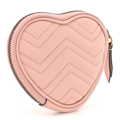 Gucci Calfskin Matelasse Chevron GG Marmont Heart Coin Purse Perfect Pink 3 of 7