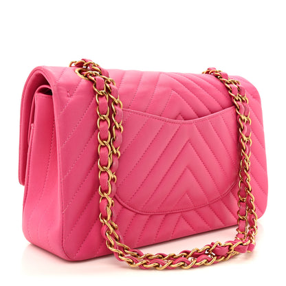 Chanel Lambskin Chevron Quilted Medium Double Flap Pink 3 of 18