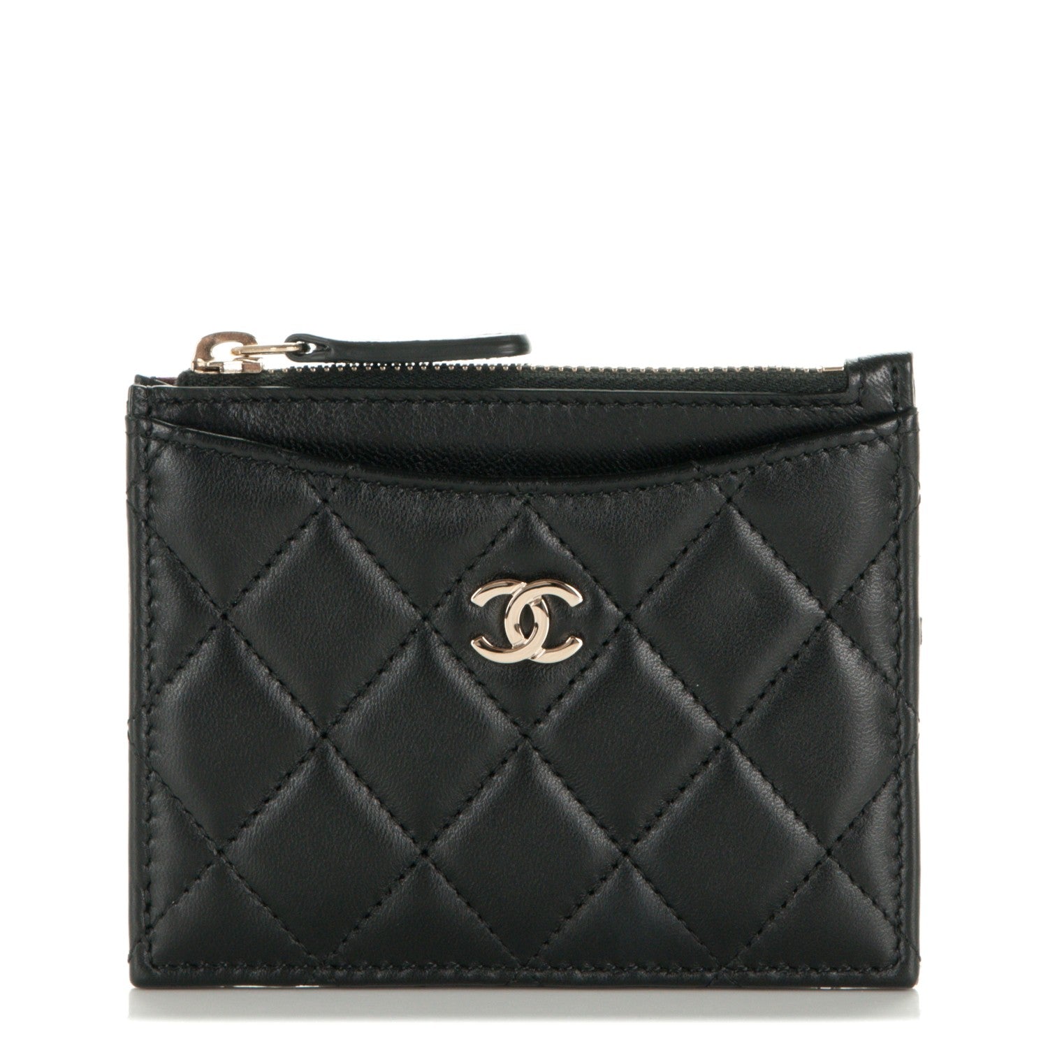 Chanel Lambskin Quilted Zip Card Holder Black 1 of 7