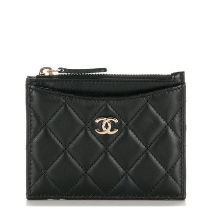 Chanel Lambskin Quilted Zip Card Holder Black 1 of 7