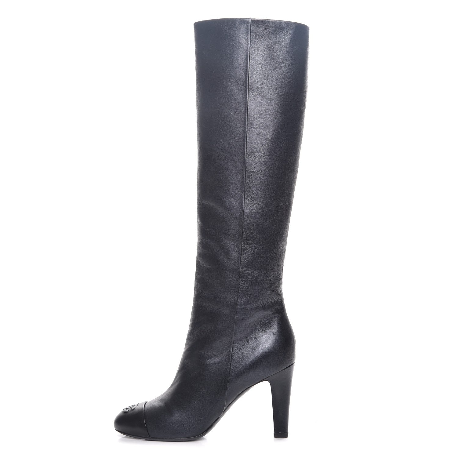 Chanel Lambskin CC Cap Toe High Boots 39 Pearly Black 1 of 10