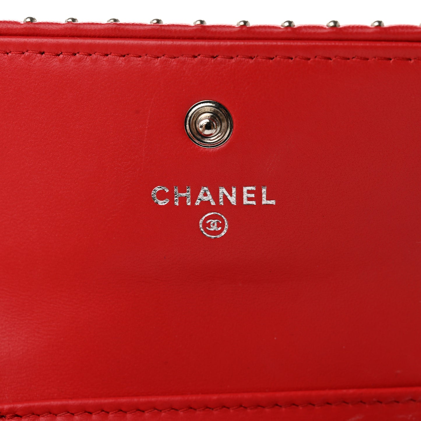 Lambskin Chevron Quilted Studded Compact Flap Wallet Red