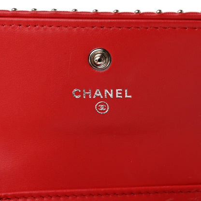 Chanel Lambskin Chevron Quilted Studded Compact Flap Wallet Red 8 of 14