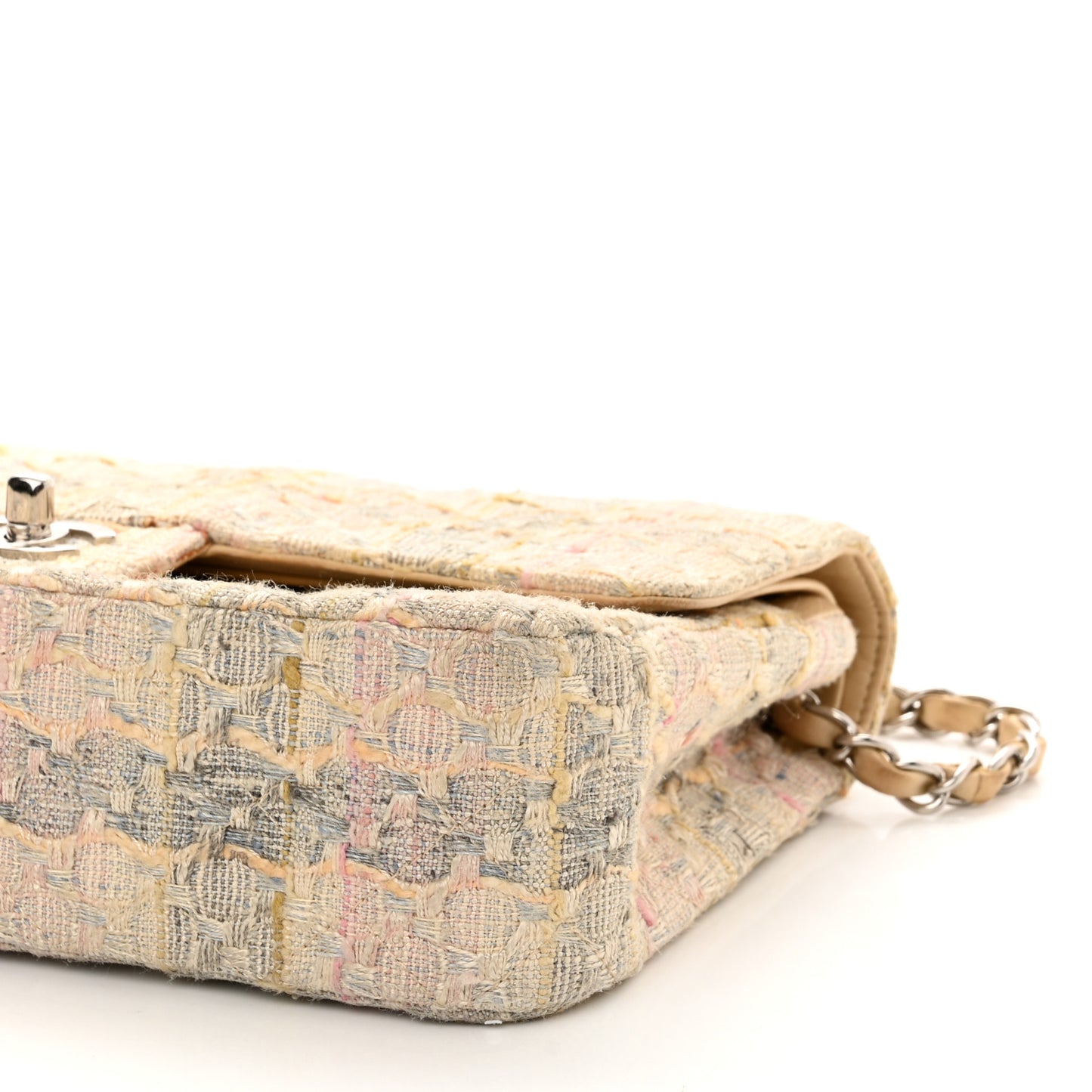 Tweed Quilted Medium Double Flap Beige Multicolor