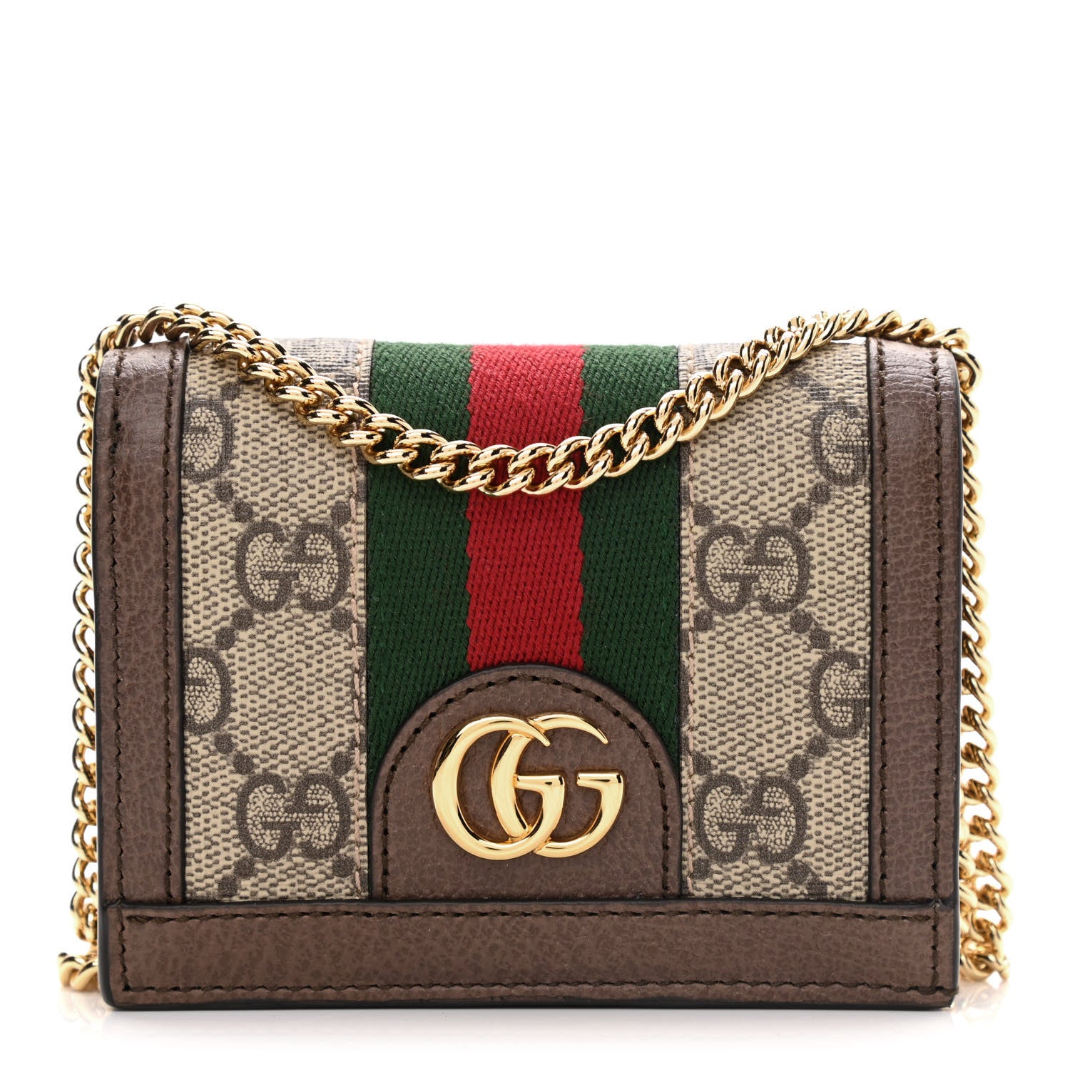 Gucci GG Supreme Monogram Web Ophidia Chain Card Case Wallet Beige New Acero 1 of 11