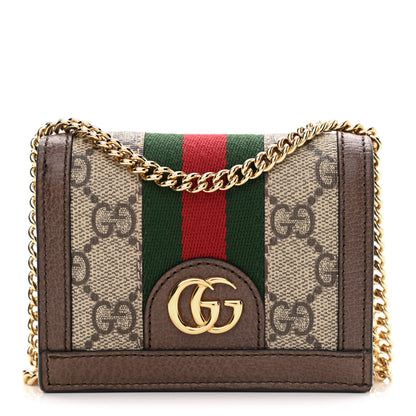 Gucci GG Supreme Monogram Web Ophidia Chain Card Case Wallet Beige New Acero 1 of 11