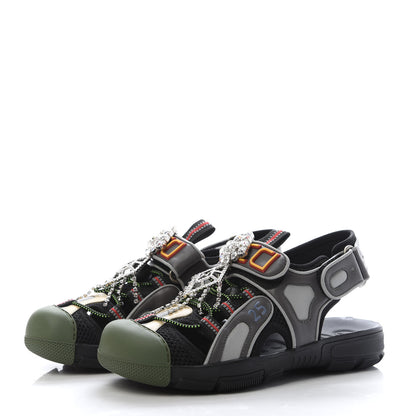 Gucci Mesh Fabric Tinsel Sport Sandals 36.5 Black Silver Green 2 of 8