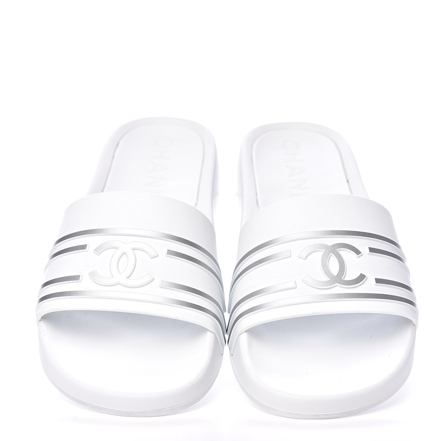 Rubber CC Flat Slide Sandals 35 White