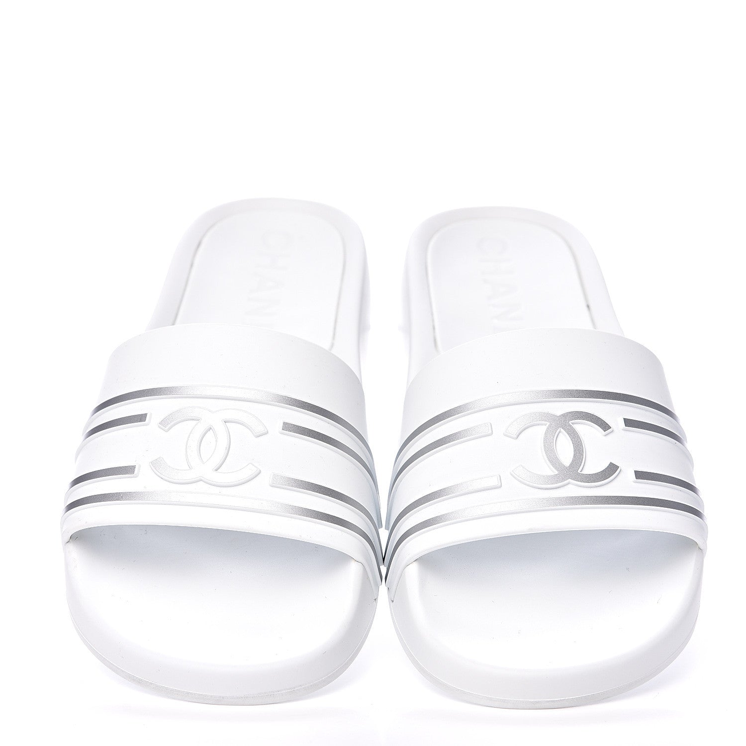Chanel Rubber CC Flat Slide Sandals 35 White 5 of 10