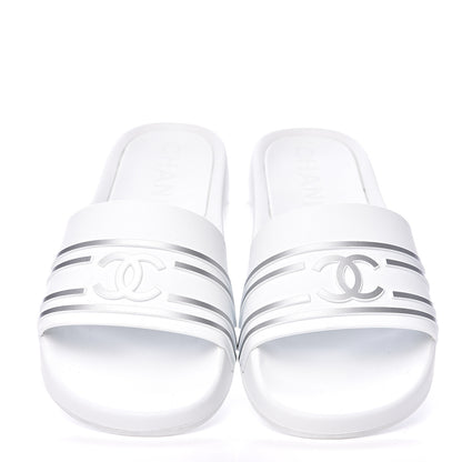 Chanel Rubber CC Flat Slide Sandals 35 White 5 of 10