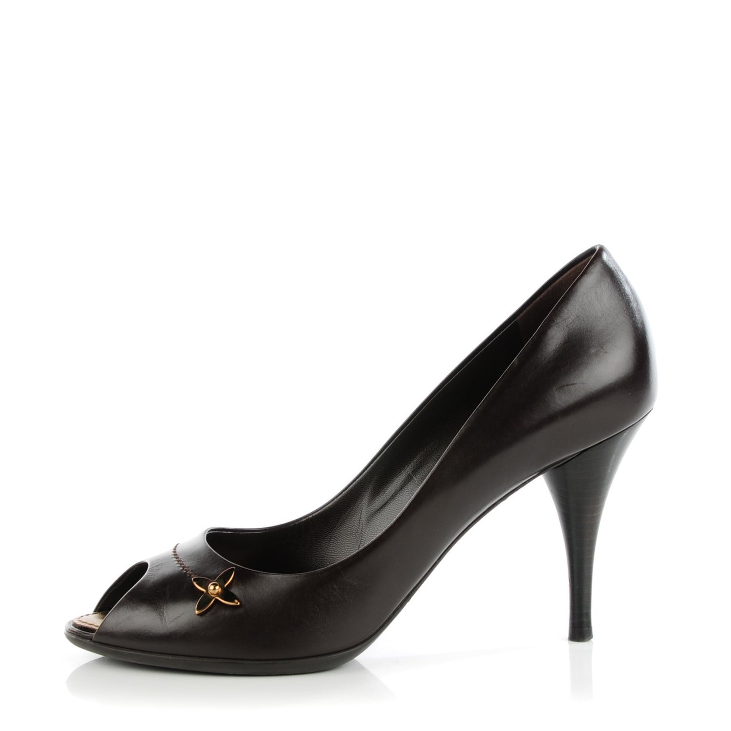 Smooth Calfskin Peep Toe Pumps 39 Brown