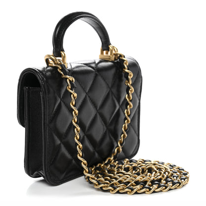 Chanel Lambskin Quilted Top Handle Flap Coin Purse With Chain Black 3 of 12