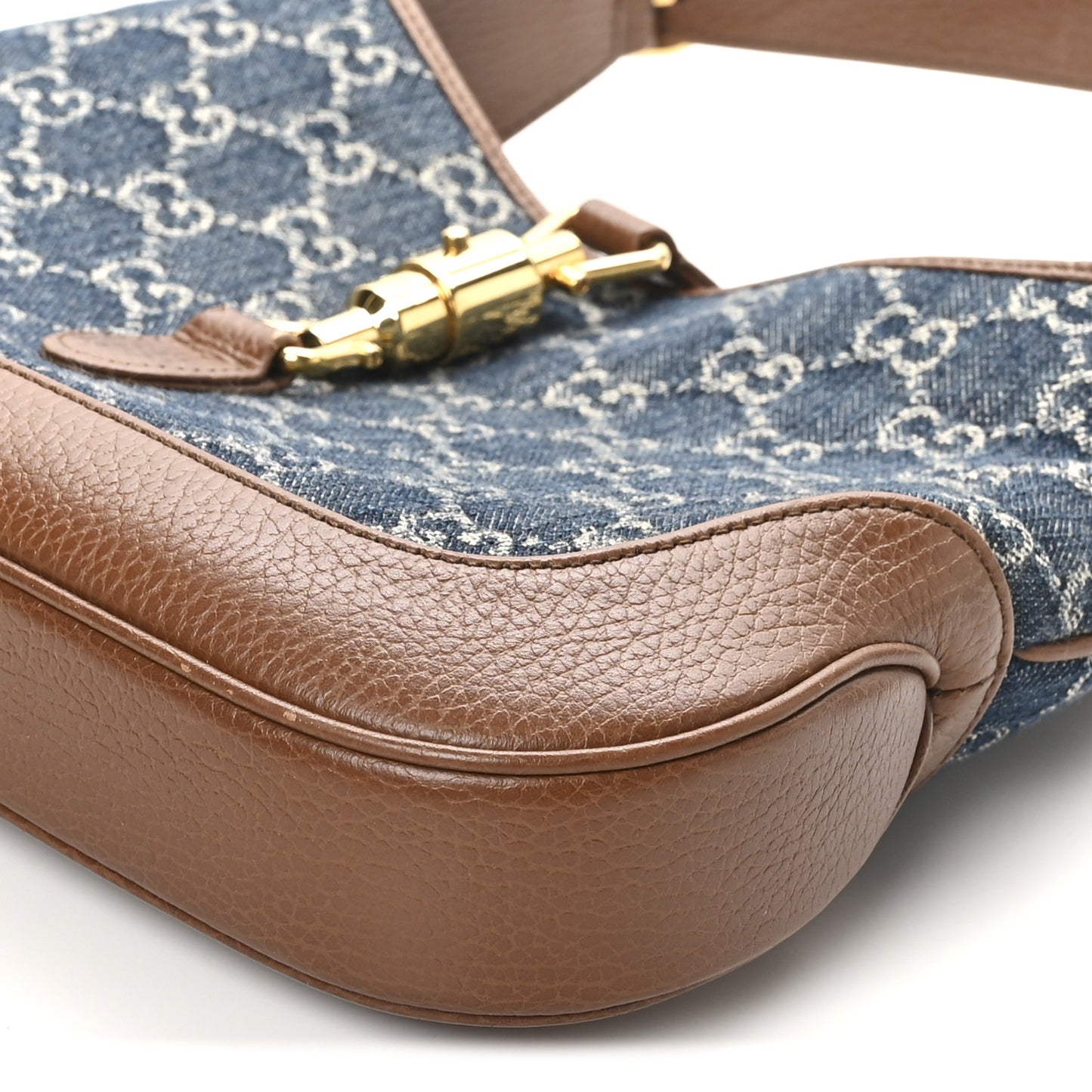 New Denim GG Monogram Calfskin Small Jackie 1961 Hobo Blue Tea Cuir