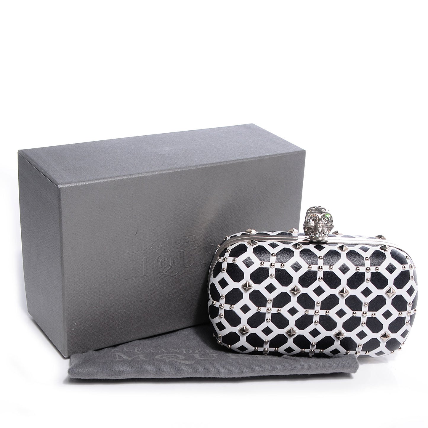 Classic Grid Skull Clasp Clutch Bag Ivory and Black