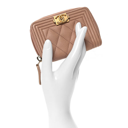 Chanel Caviar Quilted Boy Zip Around Coin Purse Wallet Beige 2 of 7