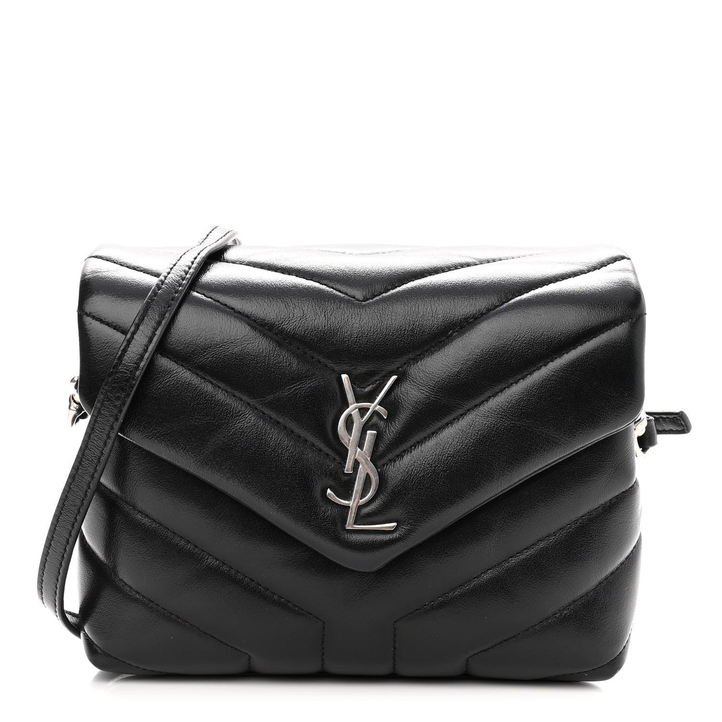Calfskin Y Quilted Monogram Toy Loulou Crossbody Bag Black