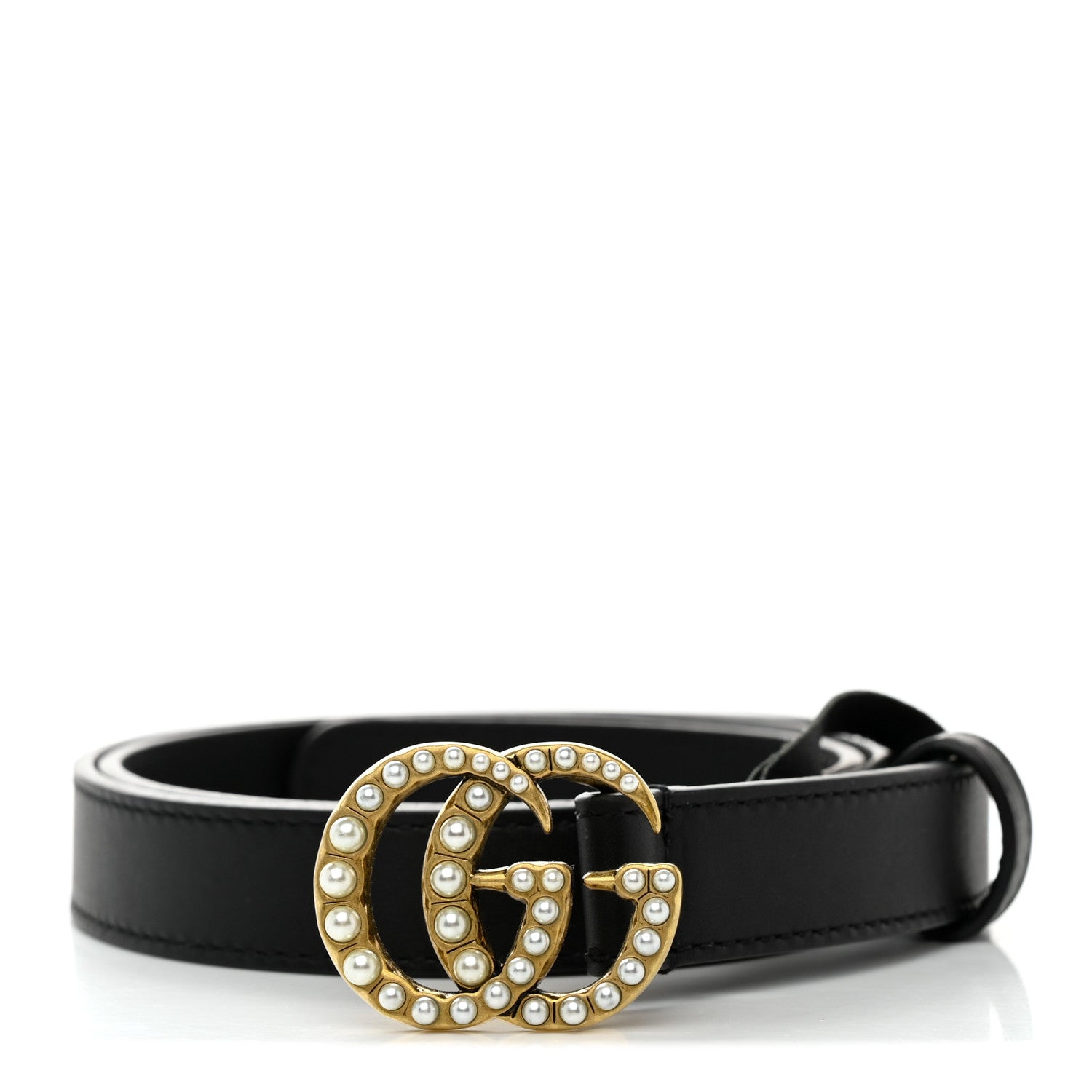 Gucci Calfskin Pearl Double G 20mm Belt 75 30 Black Cream 1 of 5
