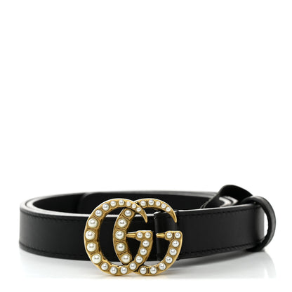 Gucci Calfskin Pearl Double G 20mm Belt 75 30 Black Cream 1 of 5