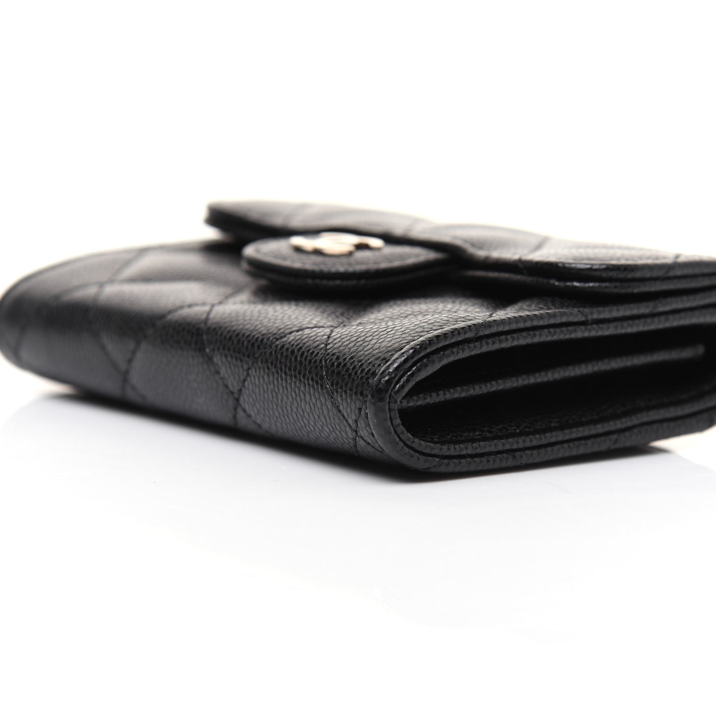 Caviar Quilted Flap Card Holder Chain Wristlet Black