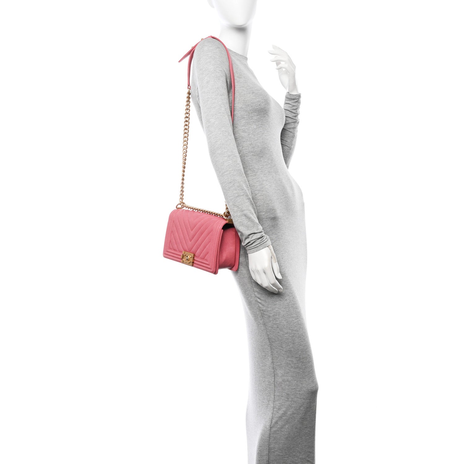 Chanel Caviar Chevron Quilted Medium Boy Flap Pink 2 of 10