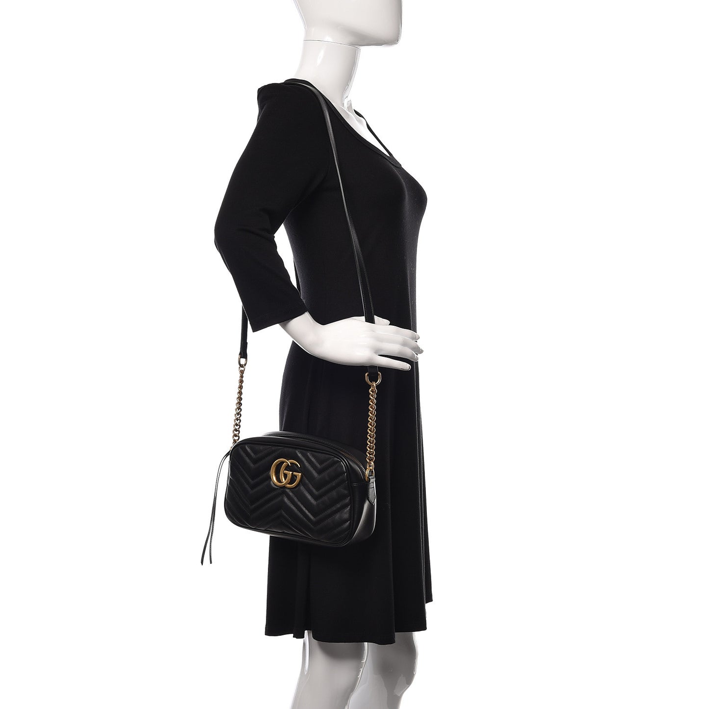 Calfskin Matelasse Small GG Marmont Chain Shoulder Bag Black