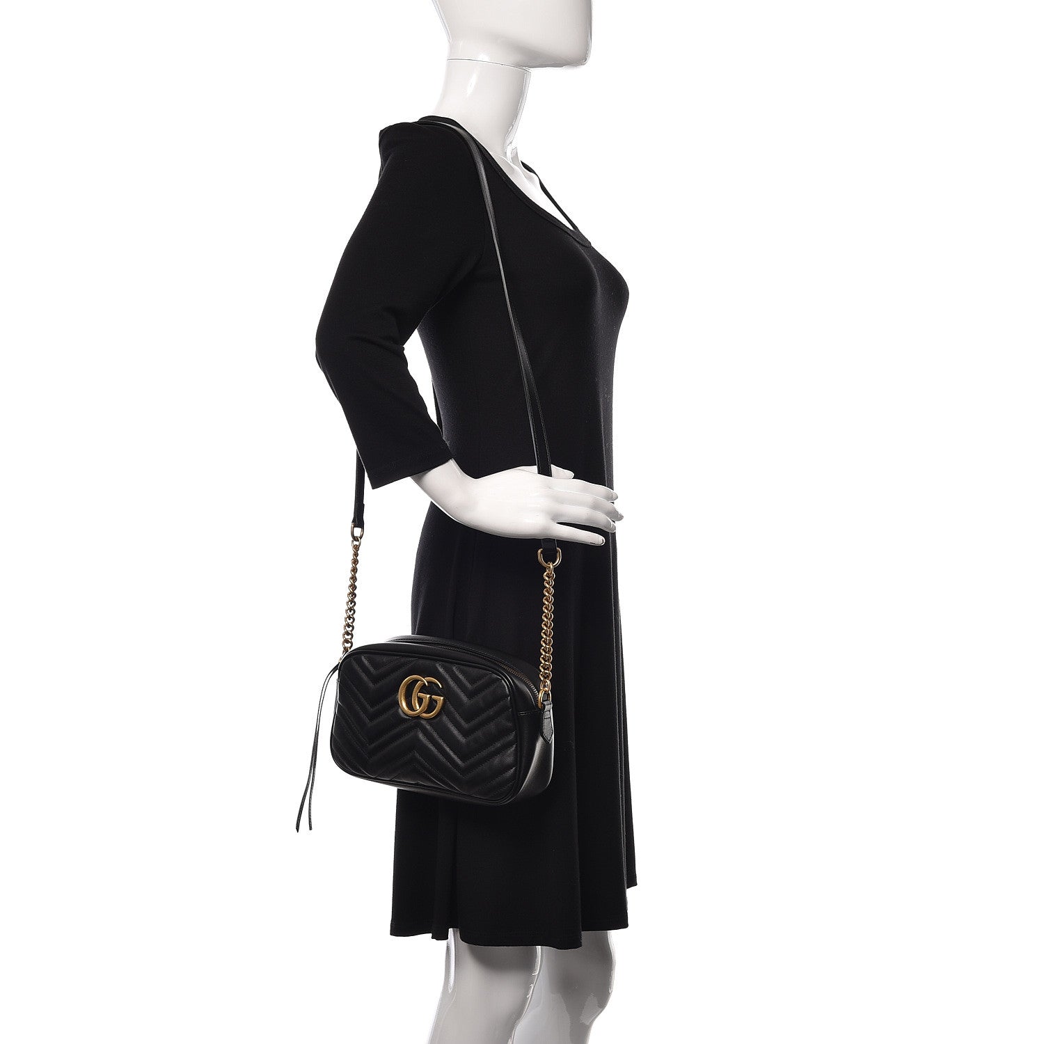 Gucci Calfskin Matelasse Small GG Marmont Chain Shoulder Bag Black 2 of 10