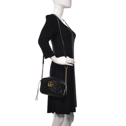 Gucci Calfskin Matelasse Small GG Marmont Chain Shoulder Bag Black 2 of 10
