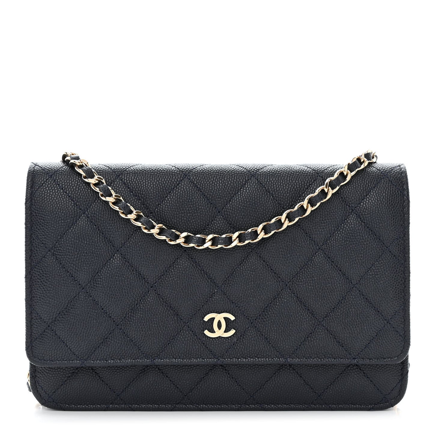 Caviar Quilted Wallet on Chain WOC Navy Blue