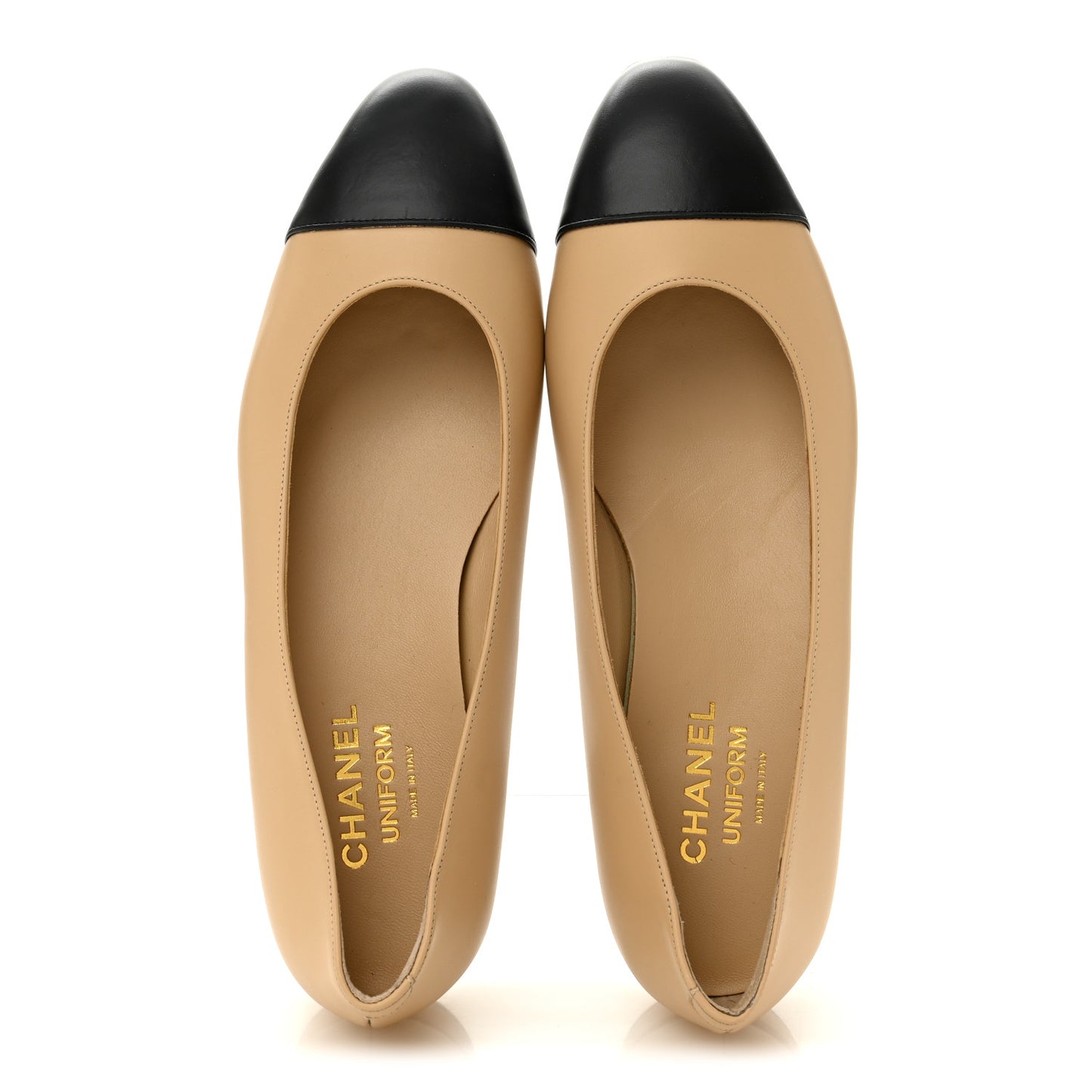Lambskin Cap Toe CC Uniform Ballerina Flats 40 Beige Black