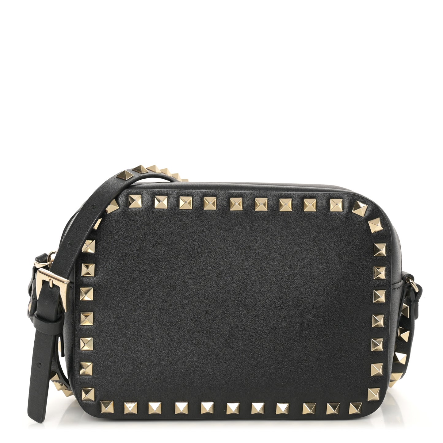 Calfskin Rockstud Camera Crossbody Bag Black