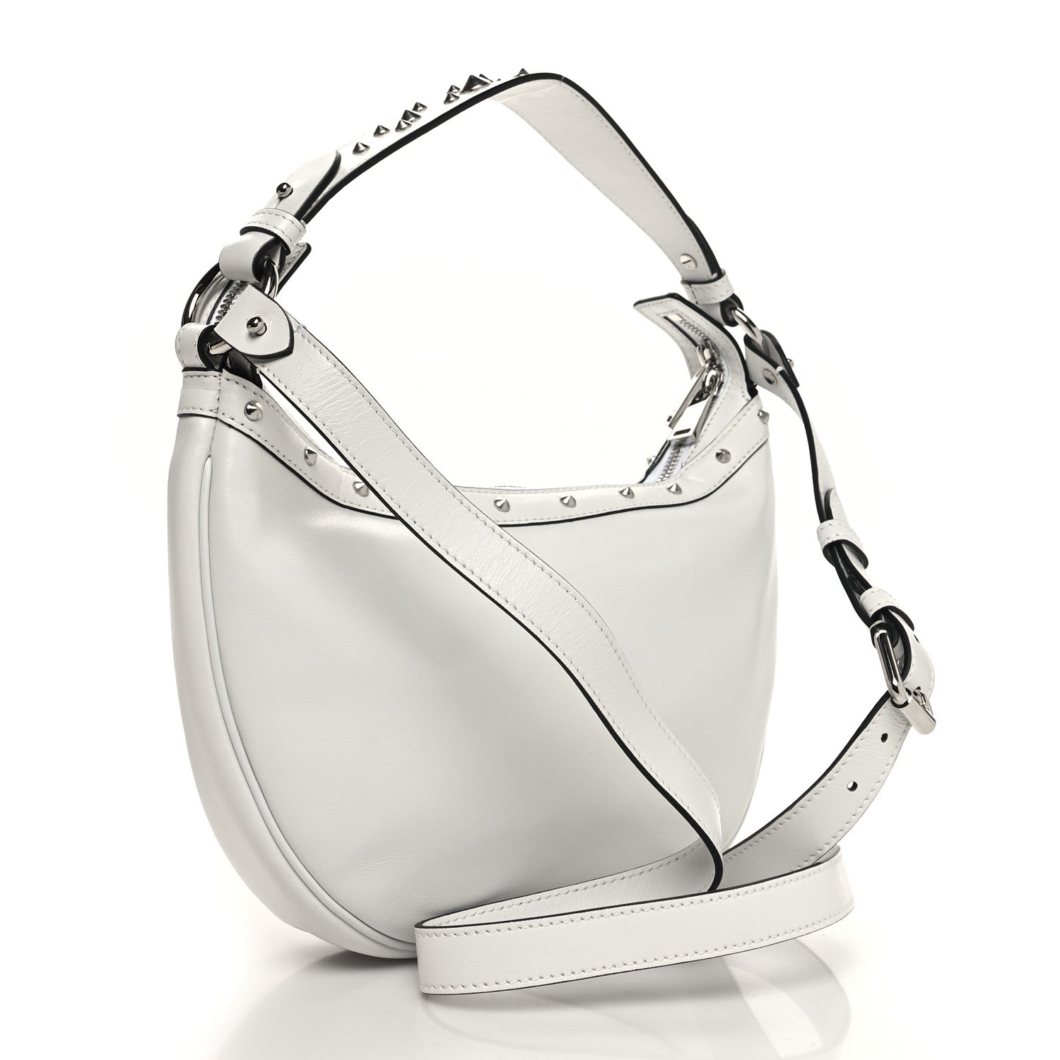 Versace Calfskin Studded Small Repeat Zip Hobo White 3 of 9
