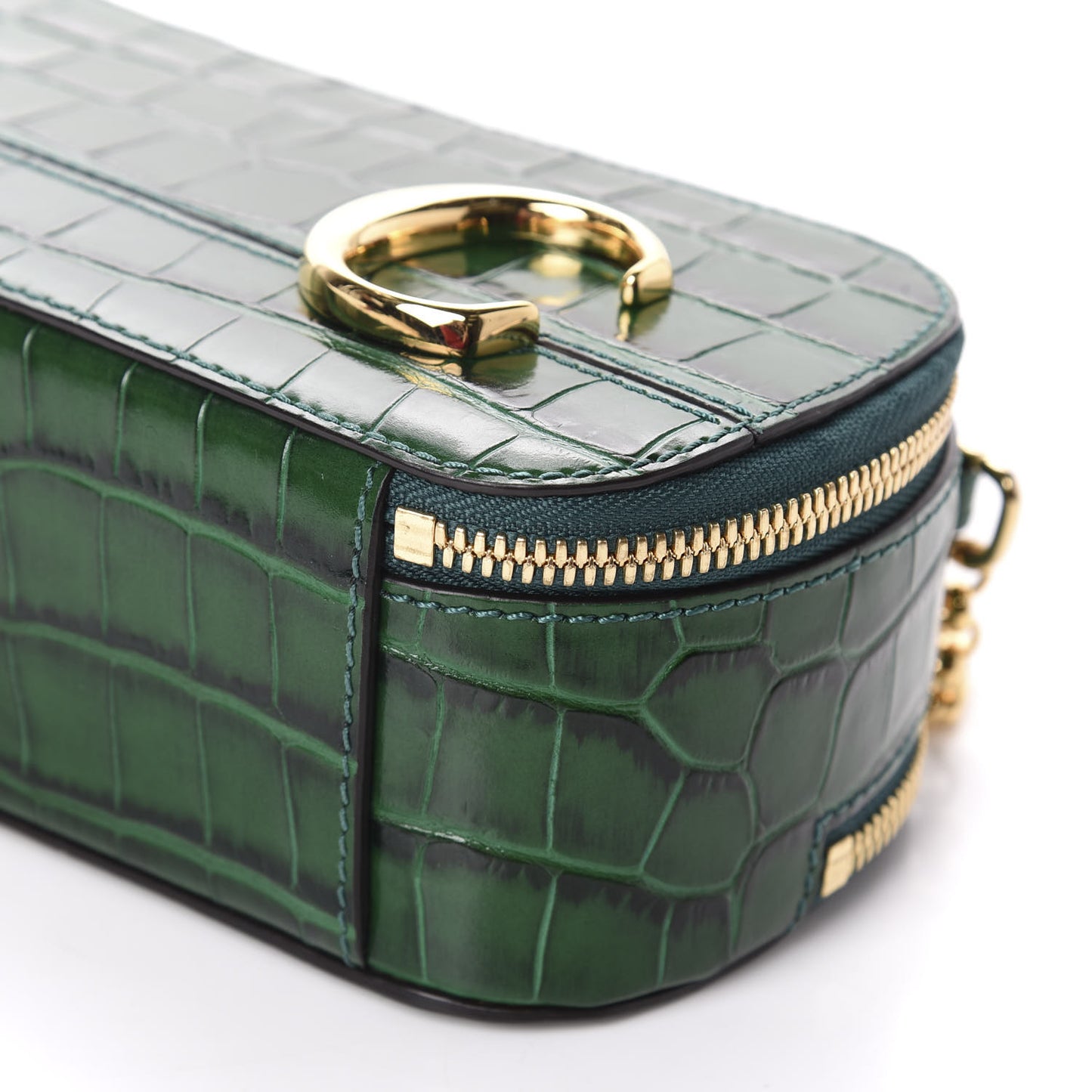 Calfskin Crocodile Embossed Mini C Vanity Bag Woodsy Green