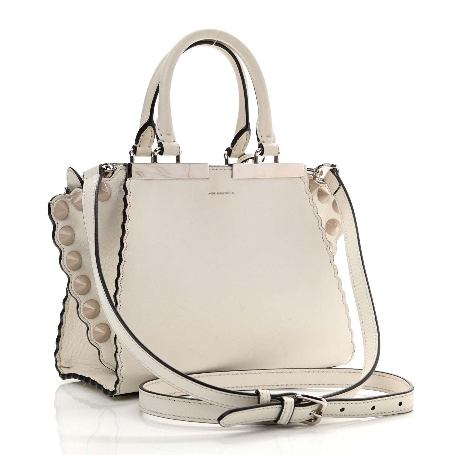 Fendi Vitello Scalloped Studded Mini 3Jours Tote Ice Cloude 3 of 14