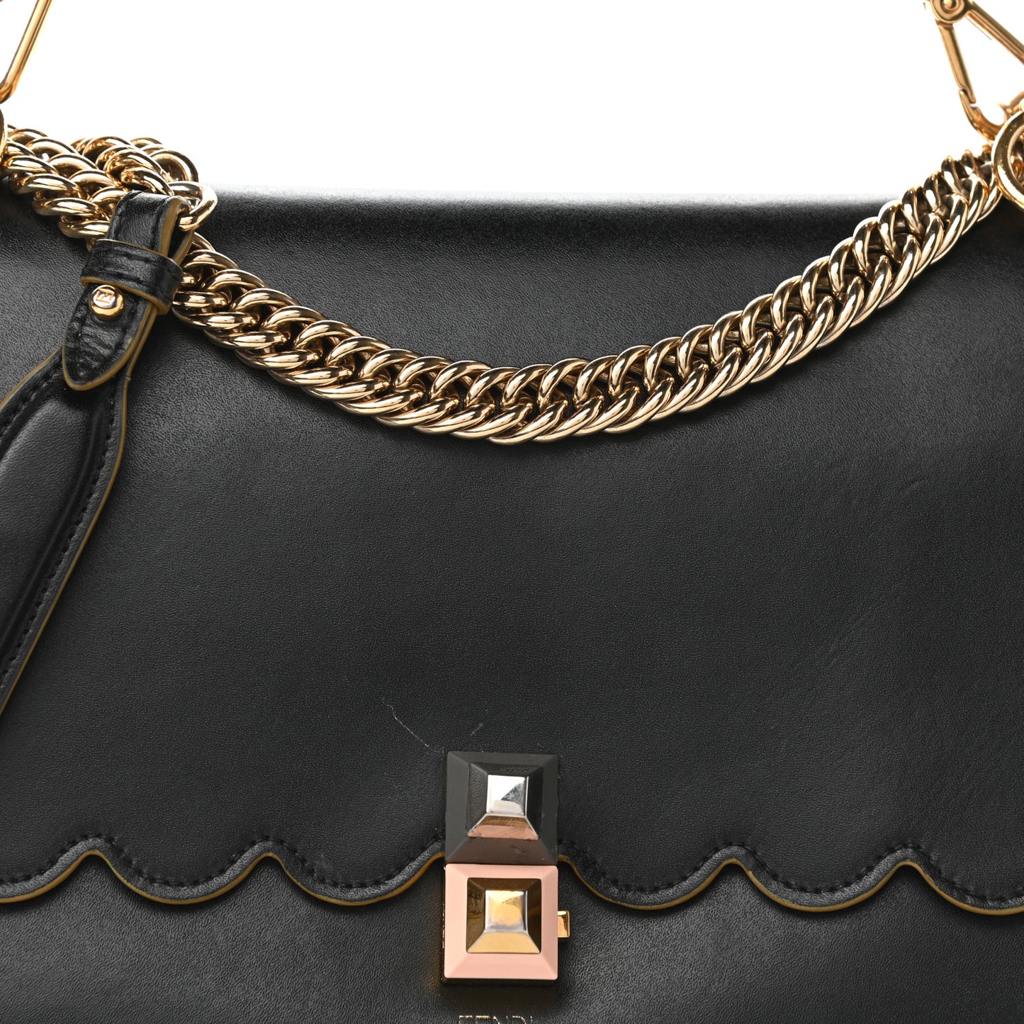 Vitello Liberty Scalloped Studded Kan I Shoulder Bag Black