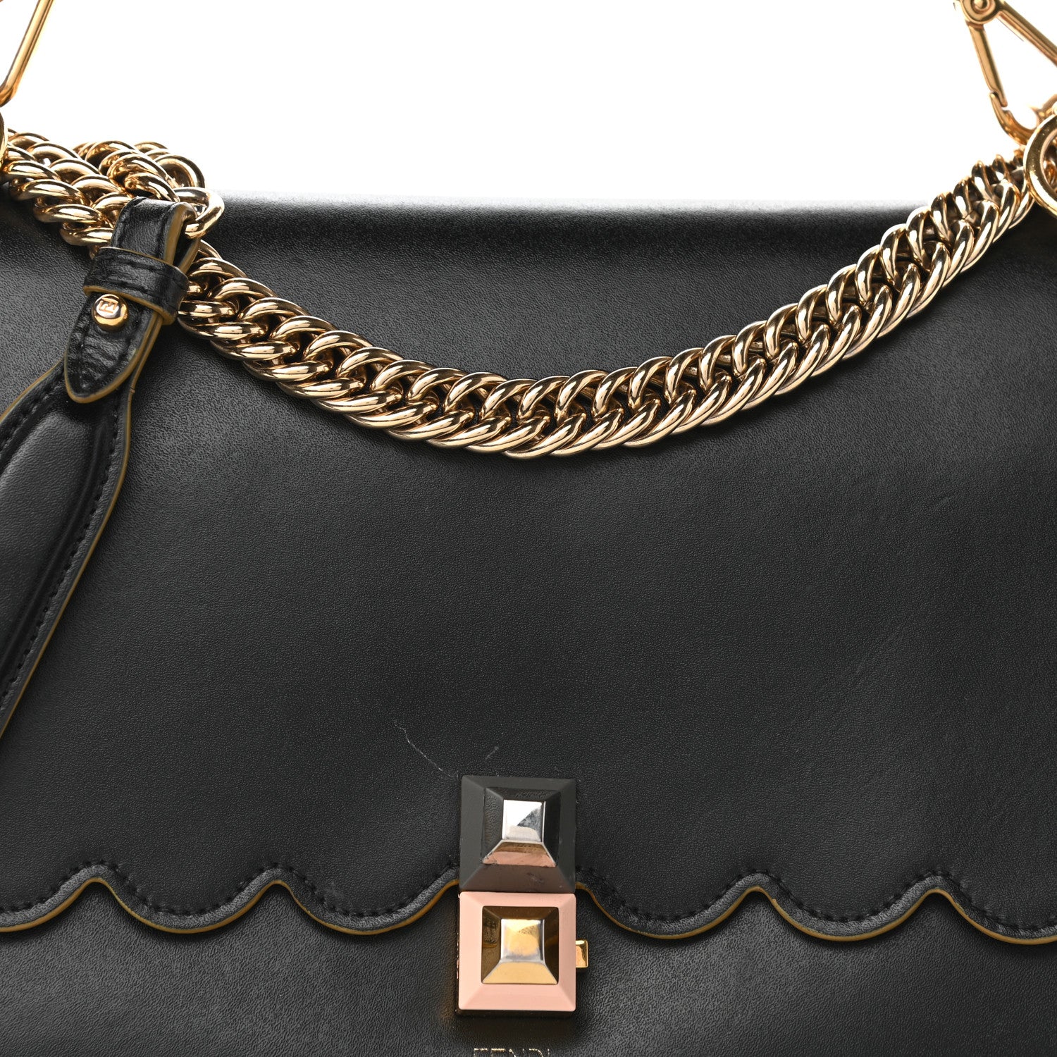Fendi Vitello Liberty Scalloped Studded Kan I Shoulder Bag Black 8 of 10