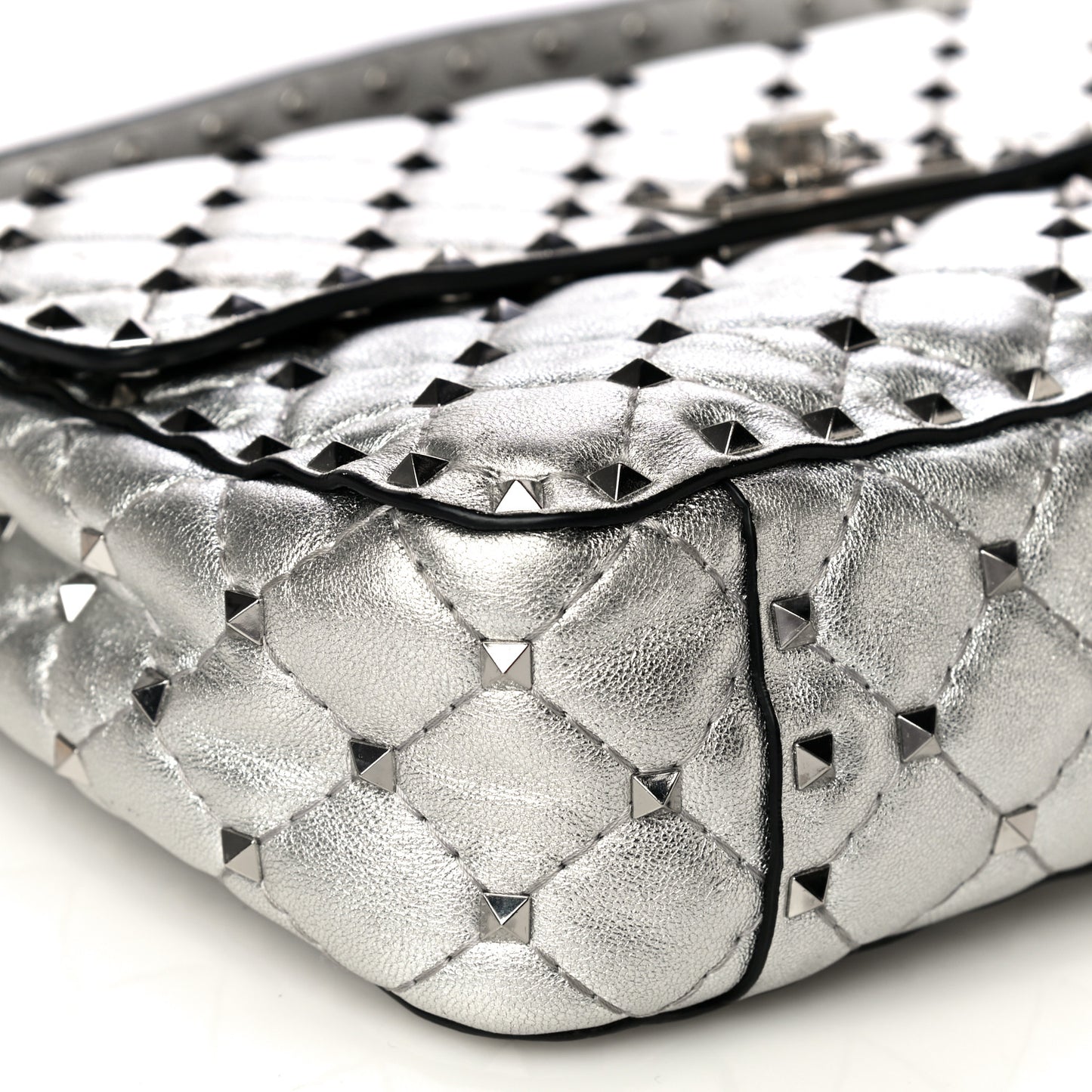 Metallic Nappa Medium Rockstud Spike Shoulder Bag Silver