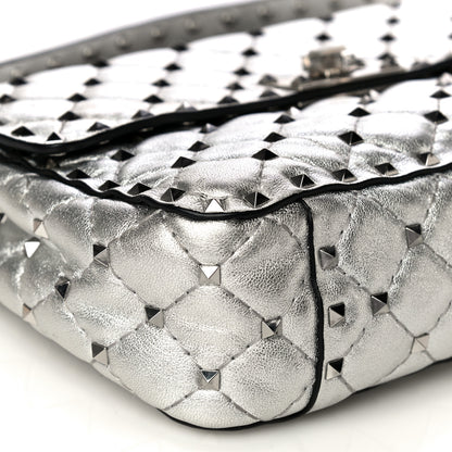 Valentino Garavani Metallic Nappa Medium Rockstud Spike Shoulder Bag Silver 6 of 13