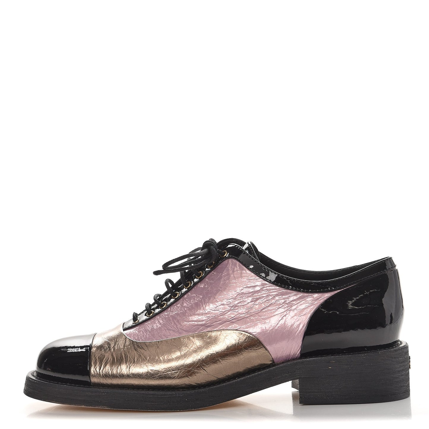 Crumpled Lambskin Patent CC Lace Up Oxfords 40 Pink Gold Black