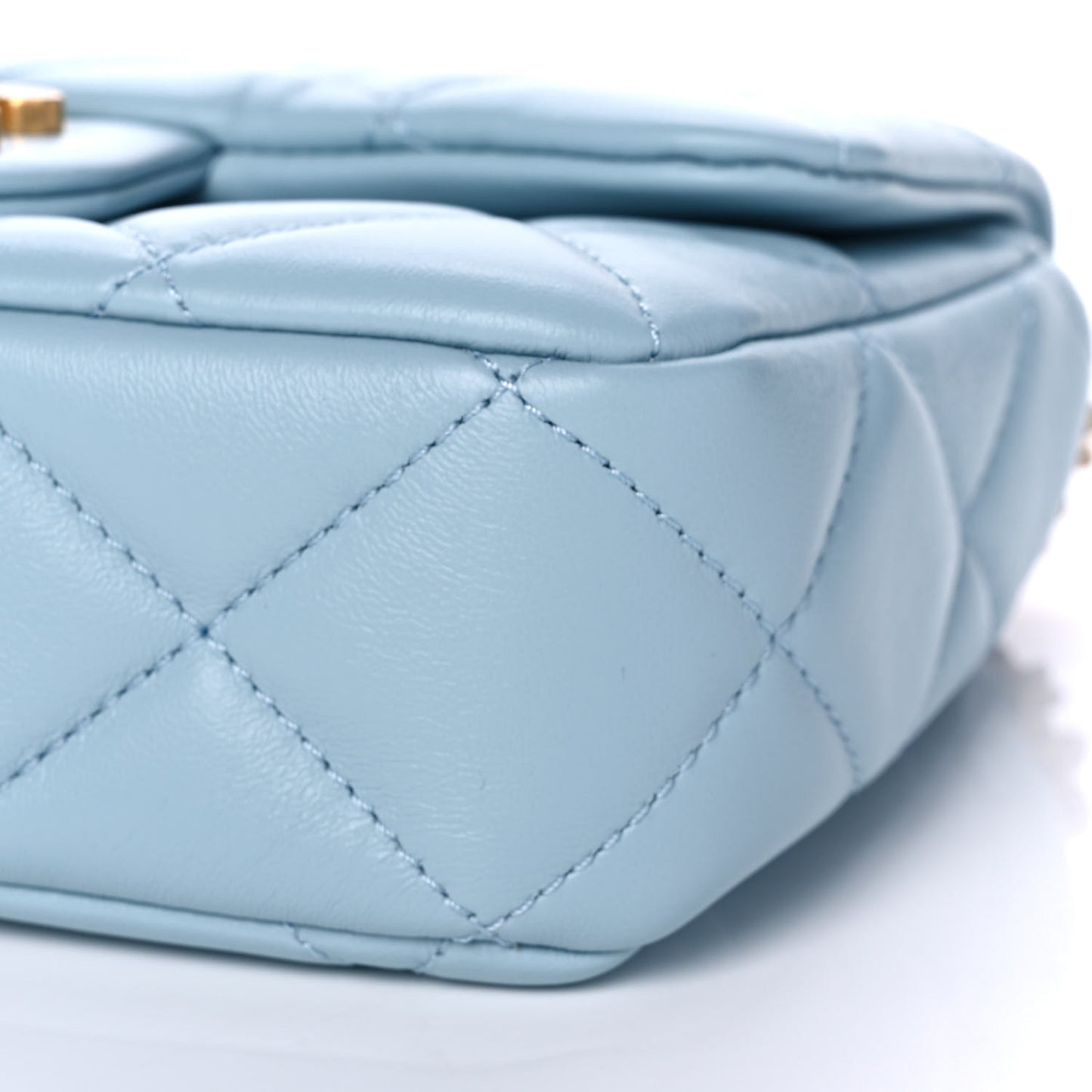 Lambskin Enamel Quilted Mini Pending CC Square Flap Light Blue