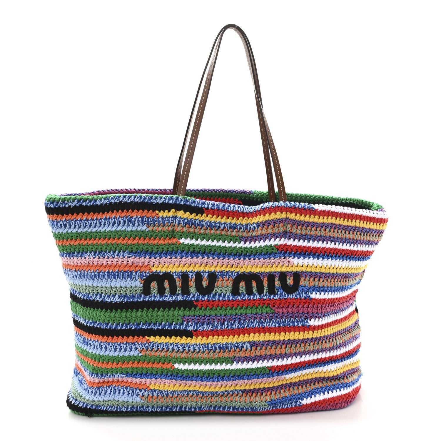 Miu Miu Cotton Crochet Stripe Tote Bag Multicolor 1 of 10