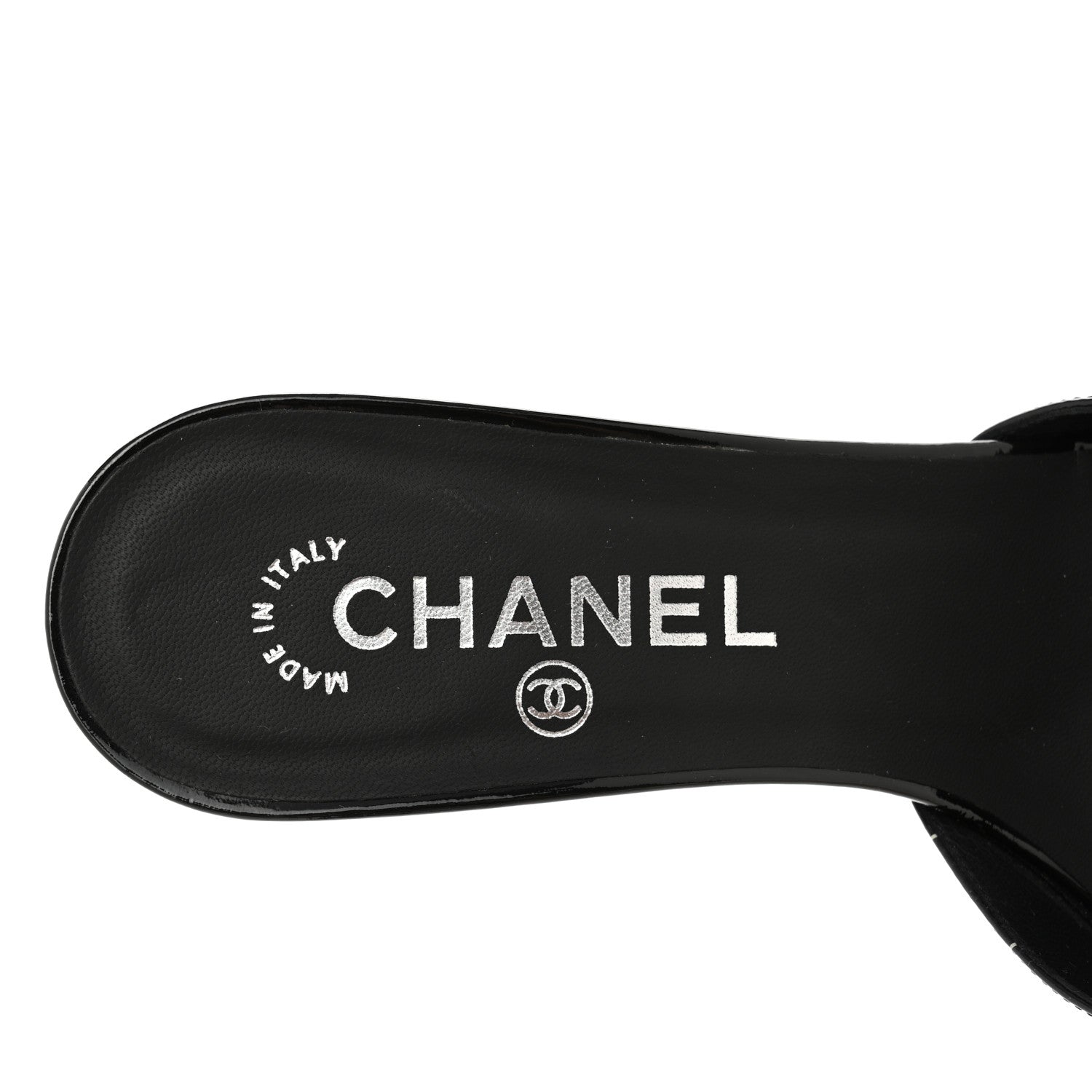 Chanel Patent Printed Mule Sandals 37.5 Black 7 of 10