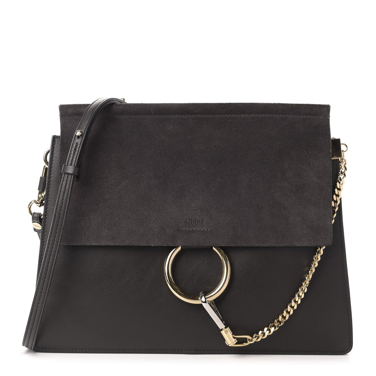 Suede Calfskin Medium Faye Shoulder Bag Carbon Grey