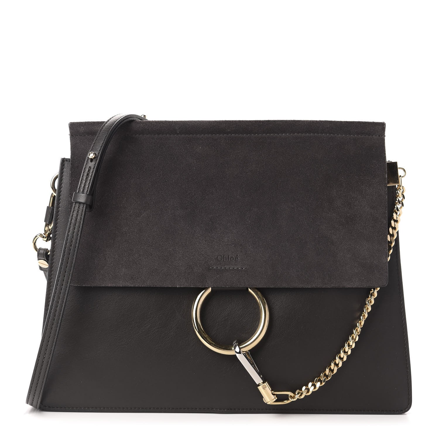 Chloe Suede Calfskin Medium Faye Shoulder Bag Carbon Grey 1 of 10