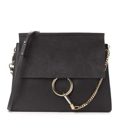 Chloe Suede Calfskin Medium Faye Shoulder Bag Carbon Grey 1 of 10